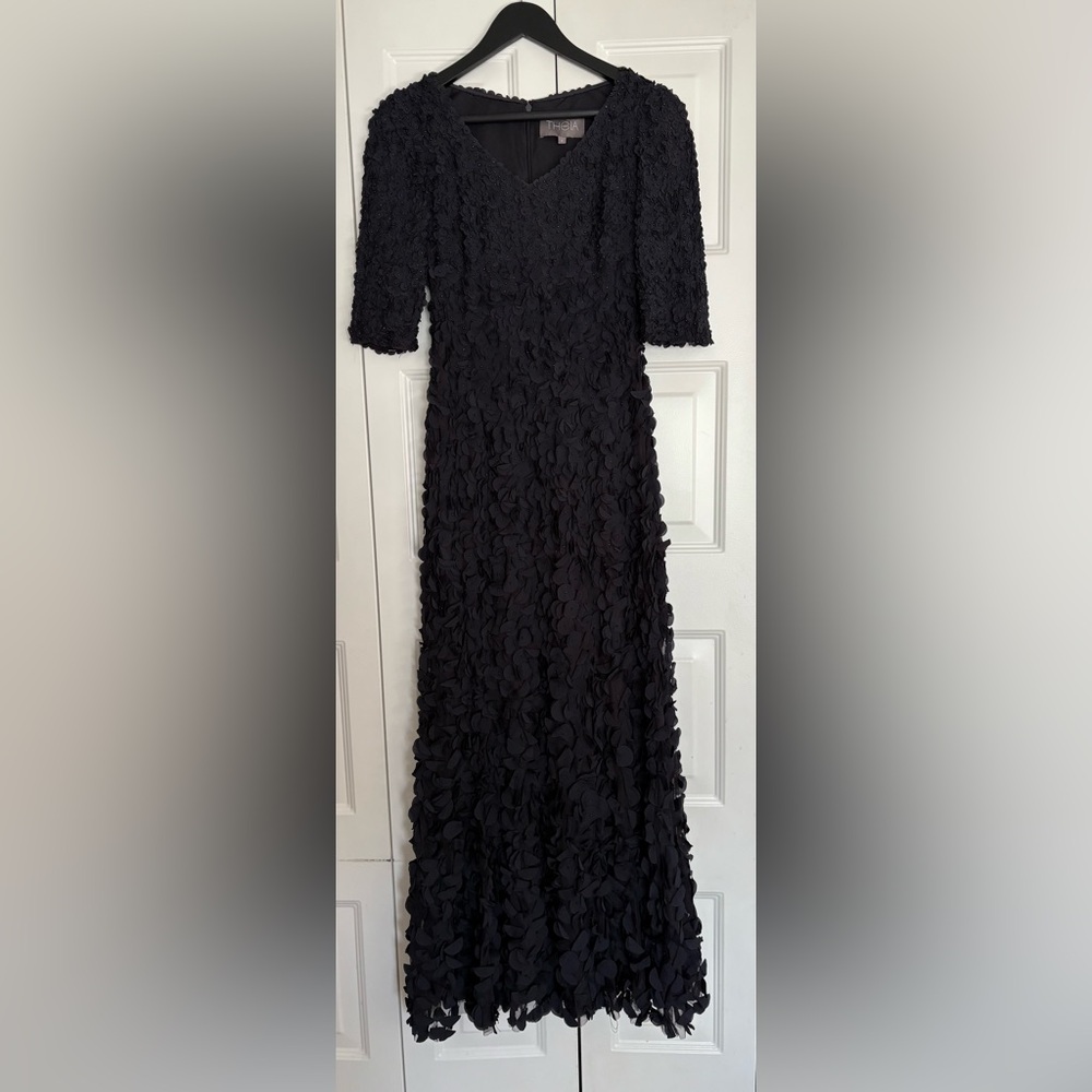 Theia Navy Pedal Long Sleeve Dress